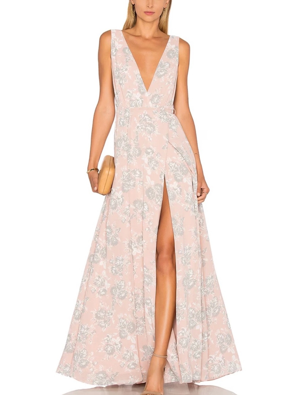 Lovers & Friends Plunging V-Neck Blush Floral Maxi Dress